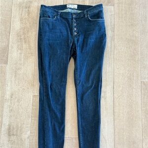 Free People Dark Blue Skinny Button-Fly Jeans